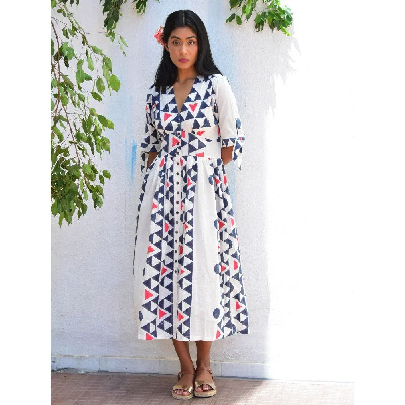 Chidiyaa Vanilla Moon Dreamcatcher Handblock Printed Cotton Dress