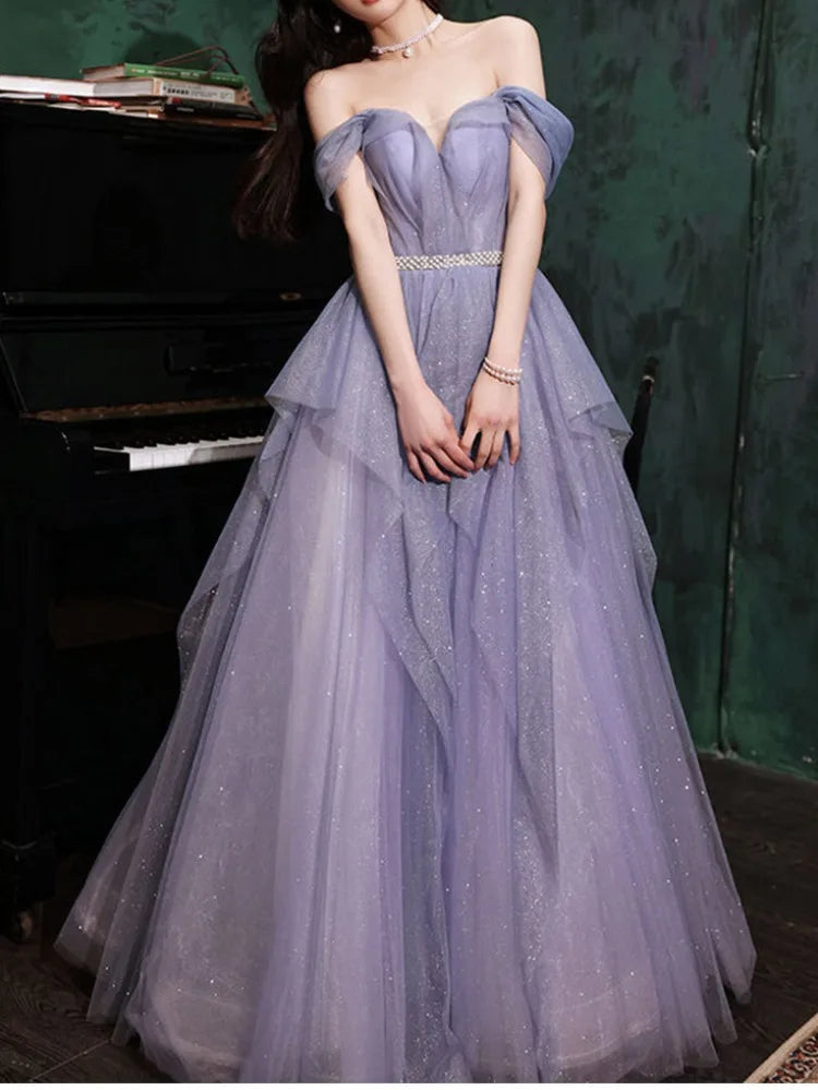 Temperament Strapless Elegant Graduation Dresses Slim Waist Prom Party Vestidos Simple Mesh Design Bling Gentle Evening Dress Temperament Strapless Elegant Graduation Dresses Slim Waist Prom Party Vestidos Simple Mesh Design Bling Gentle Evening Dress