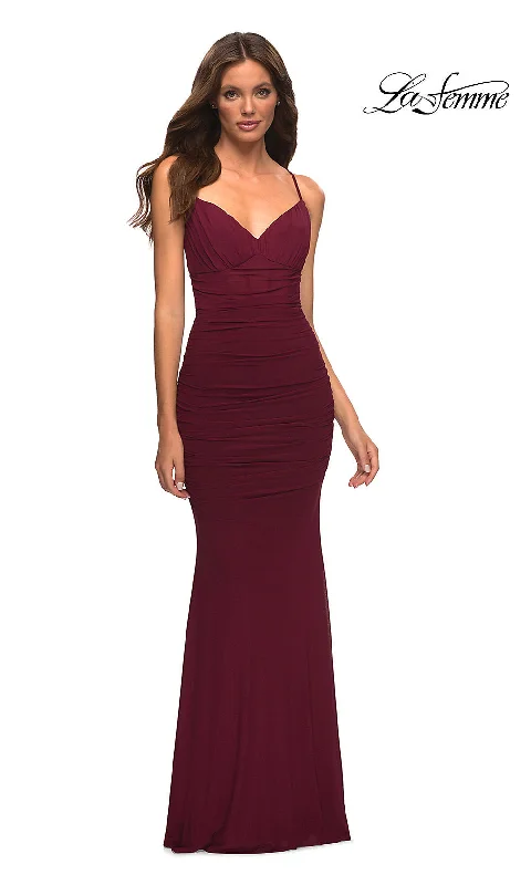 La Femme Long Prom Dress with Lace-Up Corset Back