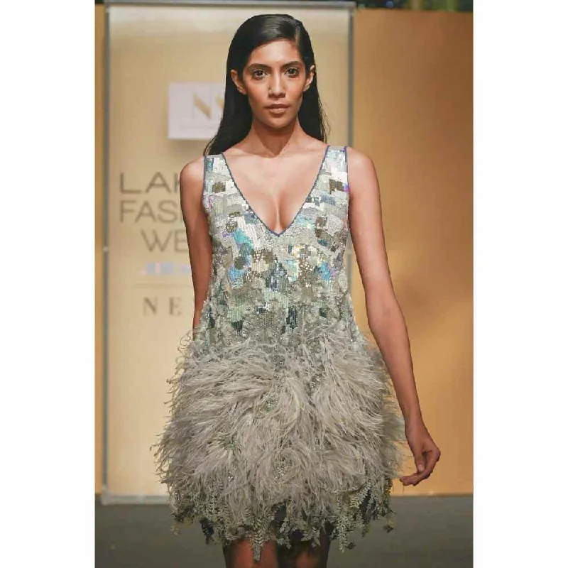 Not So Serious by Pallavi Mohan Mod Beaded Flapper Powder Blue Dress