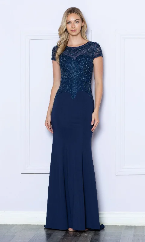 Beaded Short Sleeve Bodice Long Formal Dress 9320