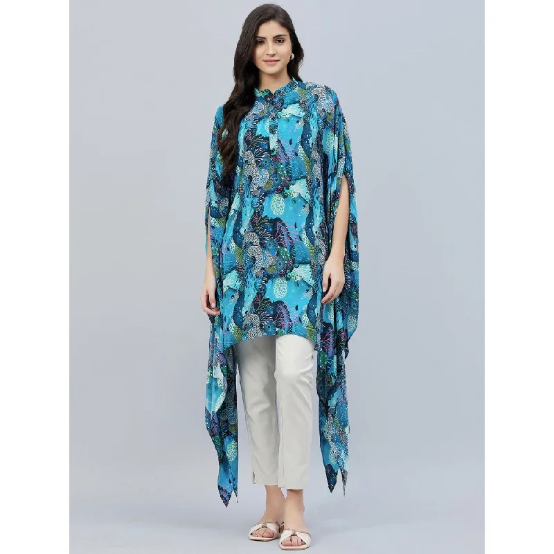 First Resort by Ramola Bachchan Blue And Green Sea Jungle Print Tunic Dress