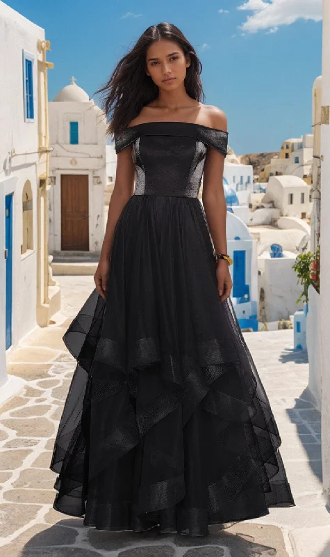 La Femme Off-Shoulder Long Tiered Prom Dress 27224