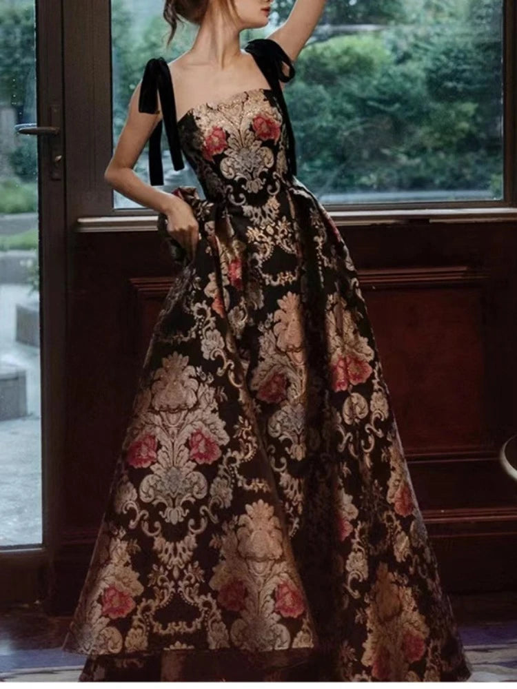 Satin Elegant Slim Waist Evening Dresses Sleeveless Square Collar Cocktail Dress French Temperament Princess Evening Vestidos Satin Elegant Slim Waist Evening Dresses Sleeveless Square Collar Cocktail Dress French Temperament Princess Evening Vestidos