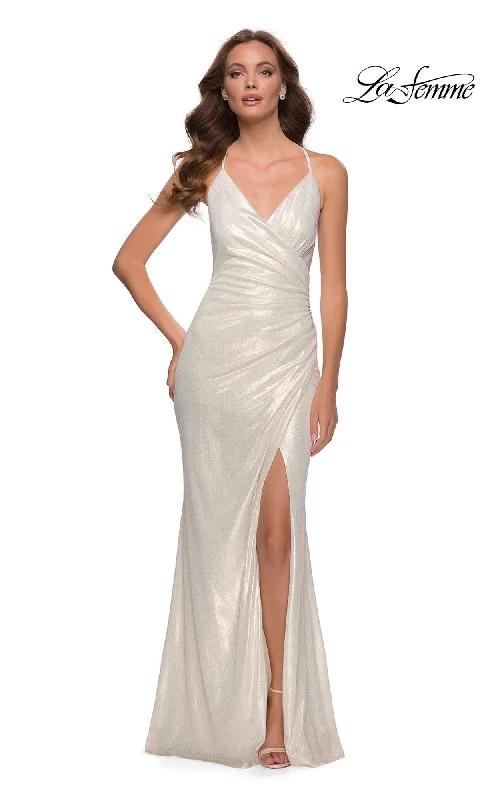 La Femme Long White Merallic Prom Dress 29707