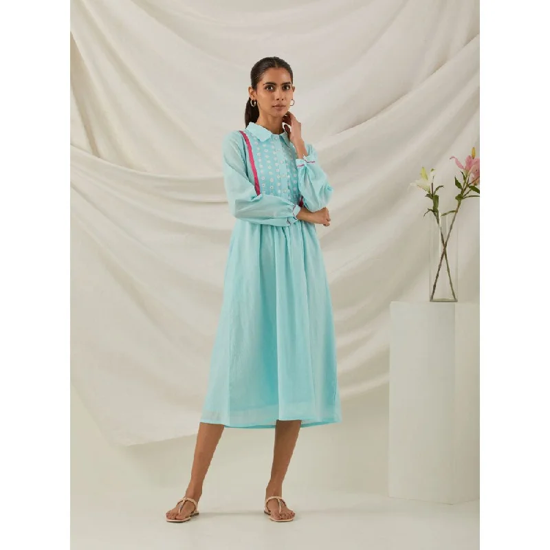 TIC Plain Zaid Collared Long Dress with Chikankari Yoke
