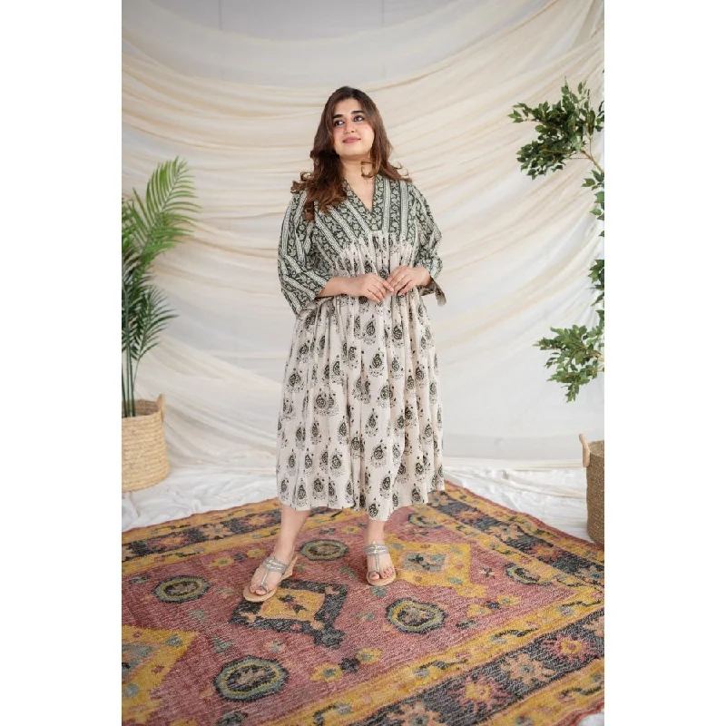 The Indian Ethnic Co. White Bagru Cotton Dress