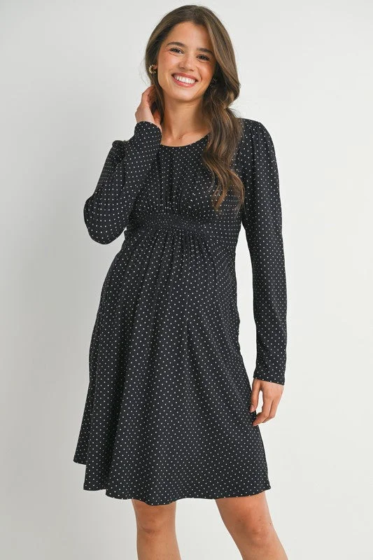 2908 Polka Dot Cinched Waist Maternity Knit Dress Tunics Mesh breathable