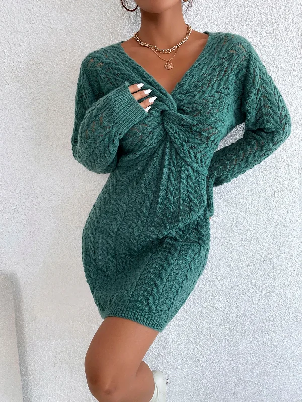 KittenAlarm - Jacquard sexy V-neck sweater dress Tailored Straight A-Line