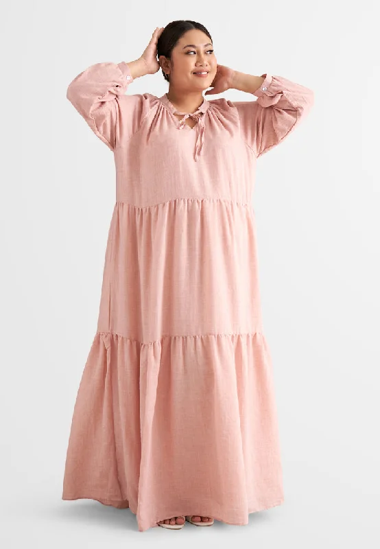 Brielle Bohemian Tiered Long Dress - Pink Tunics Review highly