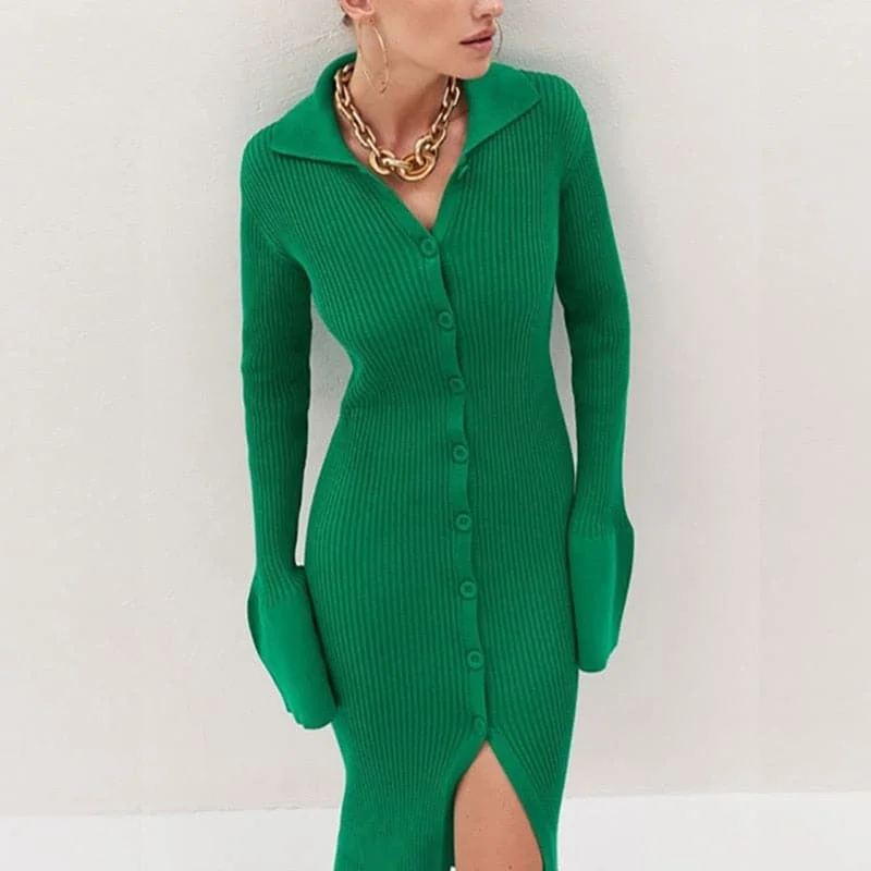 DressBetty - Knitted Sexy V Neck Dress Sweater Fitted Loose Oversized