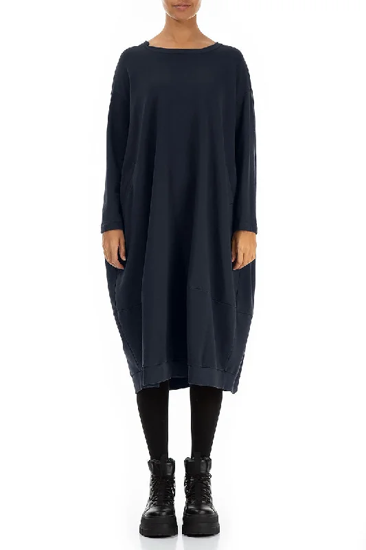 Balloon Midnight Blue Cotton Dress Pencil Office Professional