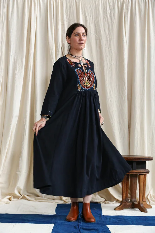 Black Long Dress with Dhebariya Rabari Embroidery Tunics Modern contemporary