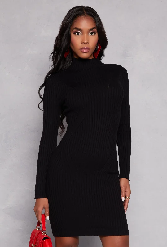 Mock Neck Long Sleeve Sweater Dress Notch Collar Peter Pan Collar Cowl Neck