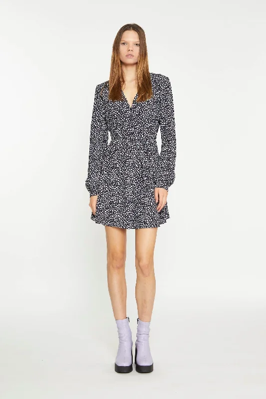 Black Multi-Leopard Tie Waist Long-Sleeve Mini-Dress Tunics Luxurious high-end