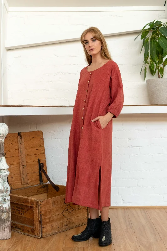 Buttoned Tie Long Dress Madder Tunics Versatile all-occasion