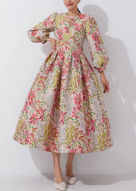 Chic Multi O-Neck Embroidered High Waist Dress Fall QR039 Tunics Business professional