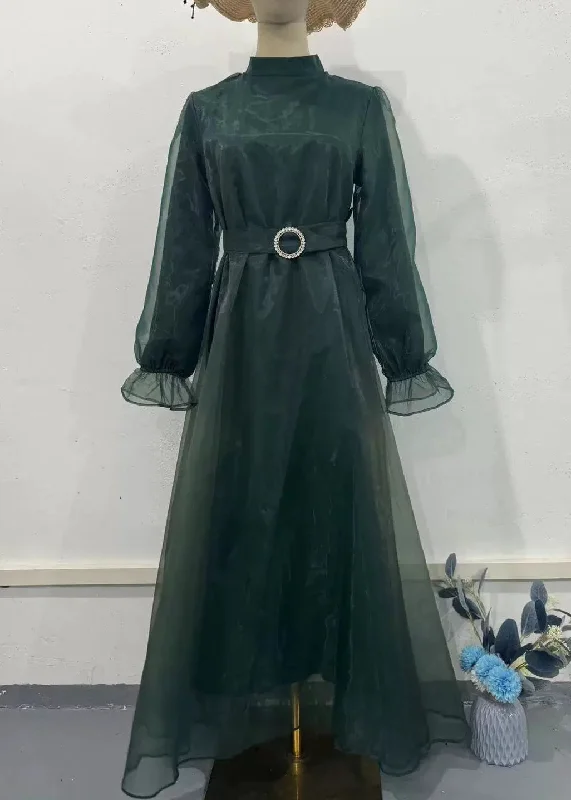 Classy Green Half High Neck Tulle Long Dresses Fall QL031 Tunics Chinos classic