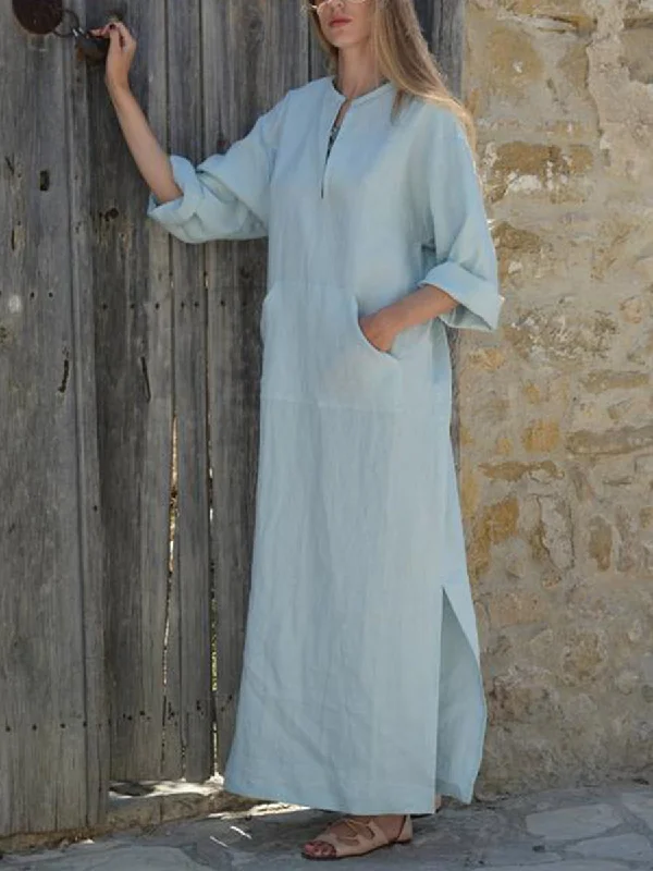 Comfortable Casual Loose Cotton Linen Long Dress Tunics Top rated