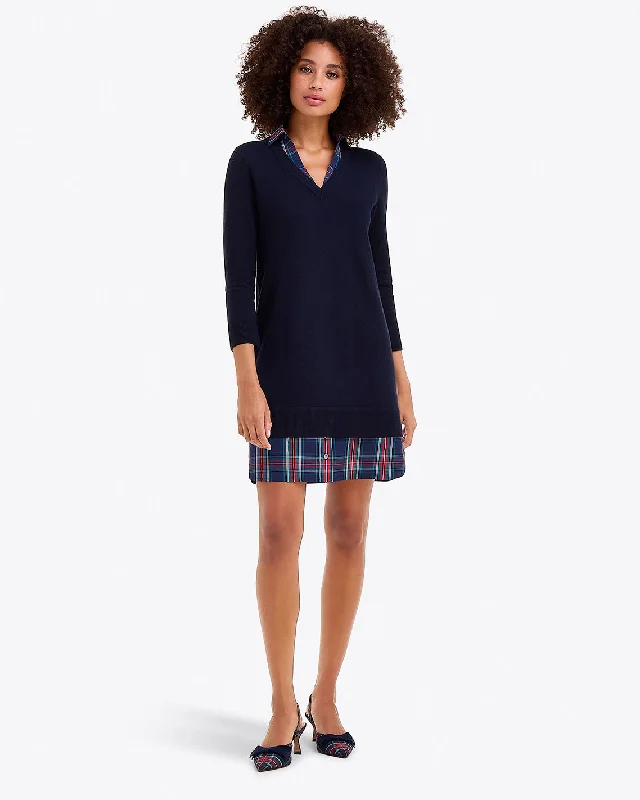 Wool and Cotton Combo Sweaterdress Welt Pockets Slit Pockets Flap Pockets