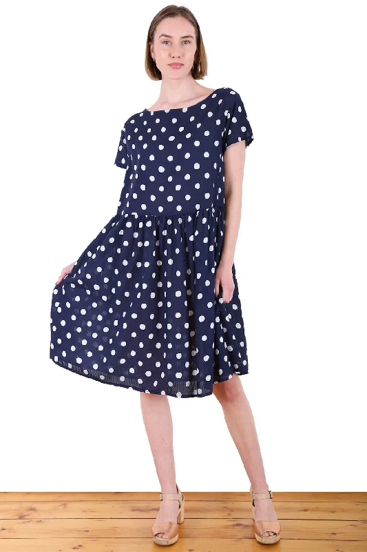 Cyan Spot Drop Waist Dress Navy in Seersucker Tunics Exclusive limited