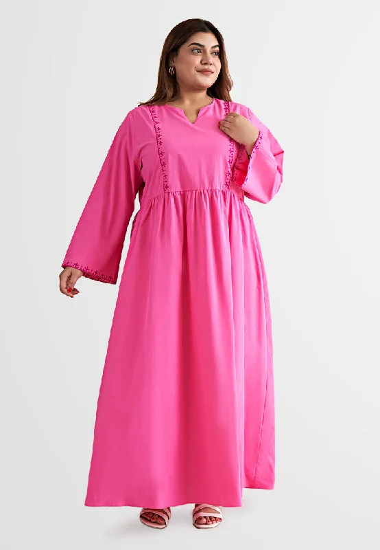 Prisha Embroidery Long Dress Tunics Solid Classic