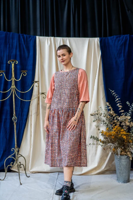 Drop Waist Dress - Blue and Orange Waffle Print Tunics Timeless classic
