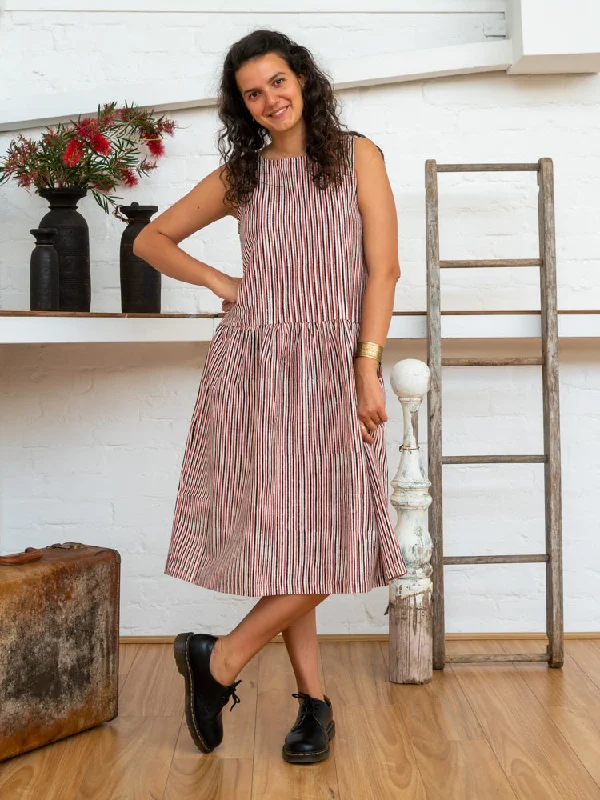 Drop Waist Dress - Red Pinstripe Tunics Sophisticated sleek