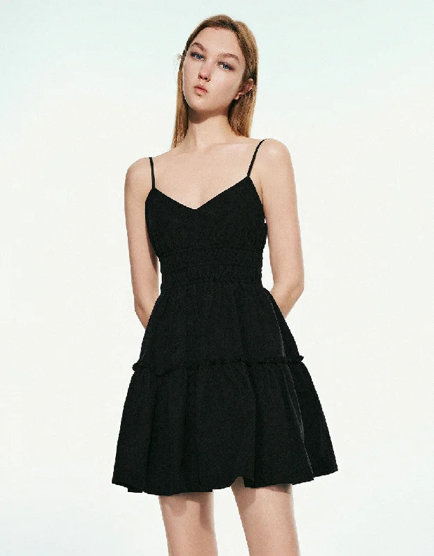 Elastic Waist V-Neck A-Line Cami Dress Tunics Prom sequined