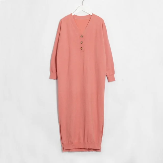 FashionSierra - Elegant Loose V Neck Sweater Dresses Satin Fabric Silk Fabric Chiffon Fabric