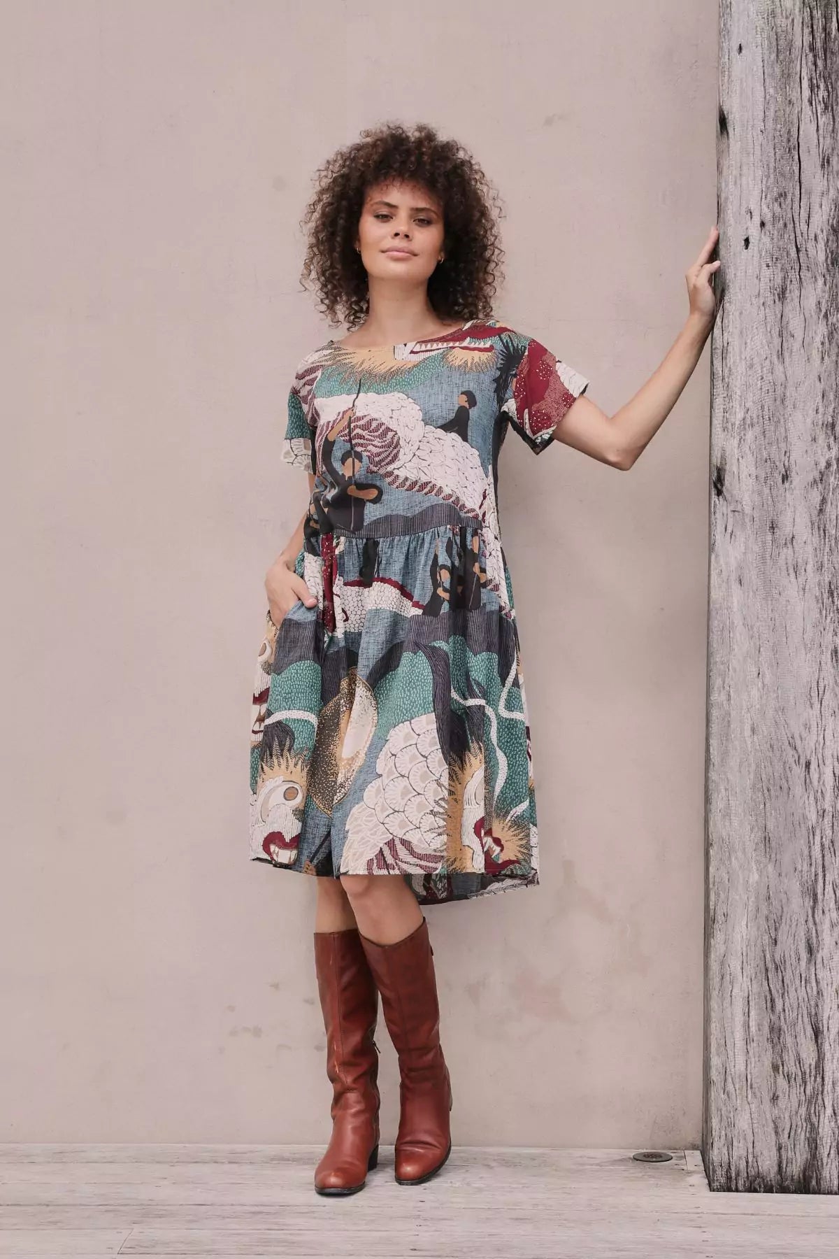 Festival Drop Waist Dress Green in Seersucker Tunics Formal black