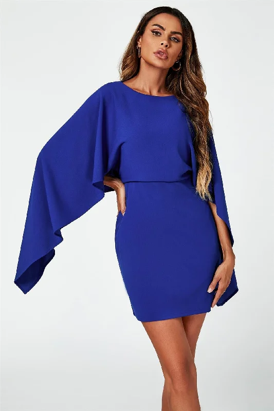 FS Collection Back Detail Mini Dress With Cape In Blue Tunics Chinos classic