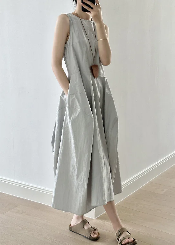 Green Solid Patchwork Cotton Long Dress Zippered Fall QE010 Halter Neckline Beach