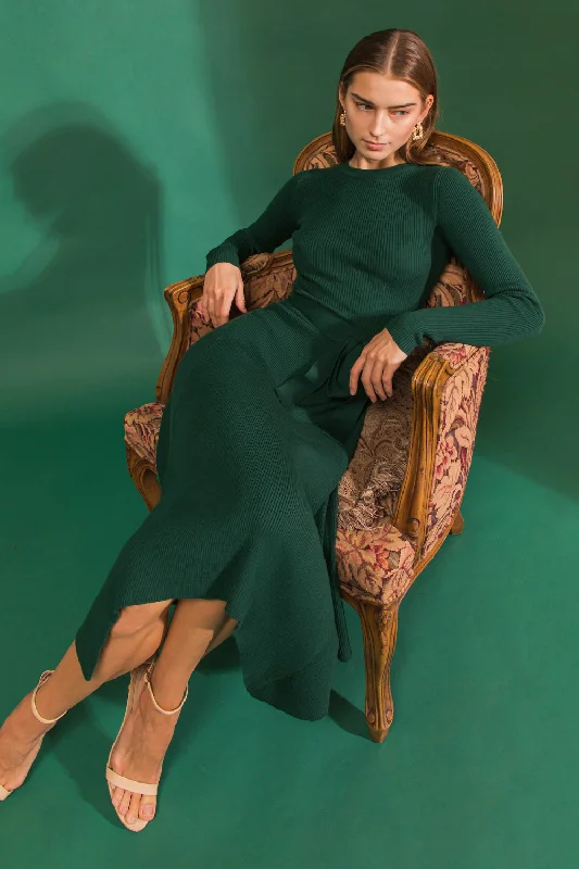 COMFORT ZONE SWEATER MIDI DRESS Denim Fabric Leather Fabric Suede Fabric