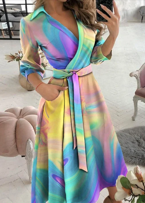 Italian Tie Dye Peter Pan Collar Tie Waist Cotton Dress Fall QR002 Tunics Luxurious high-end