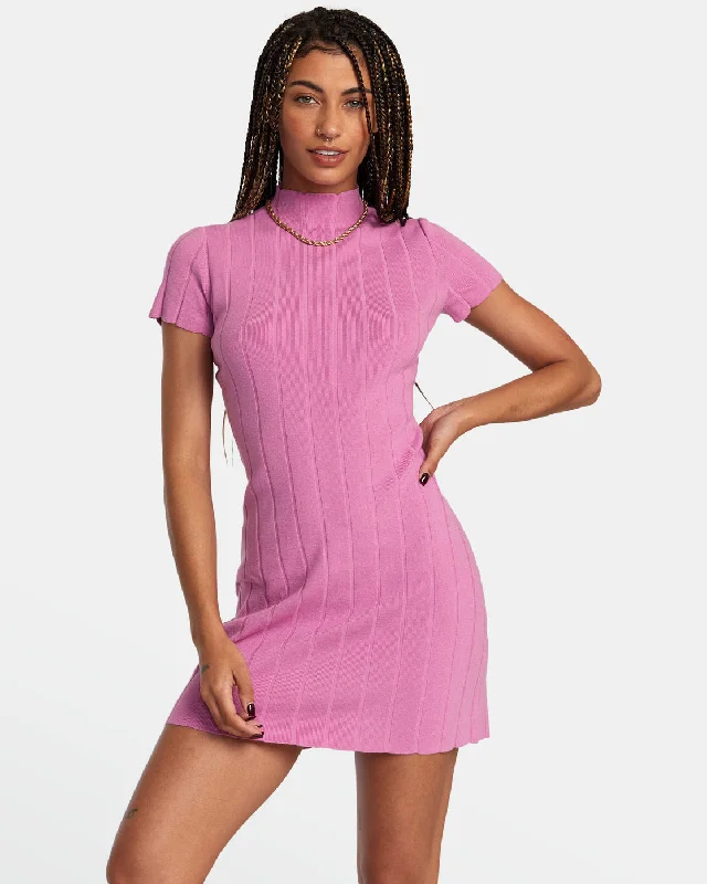 Jones Sweater Dress - Meta Pink Ribbed Striped Patterned