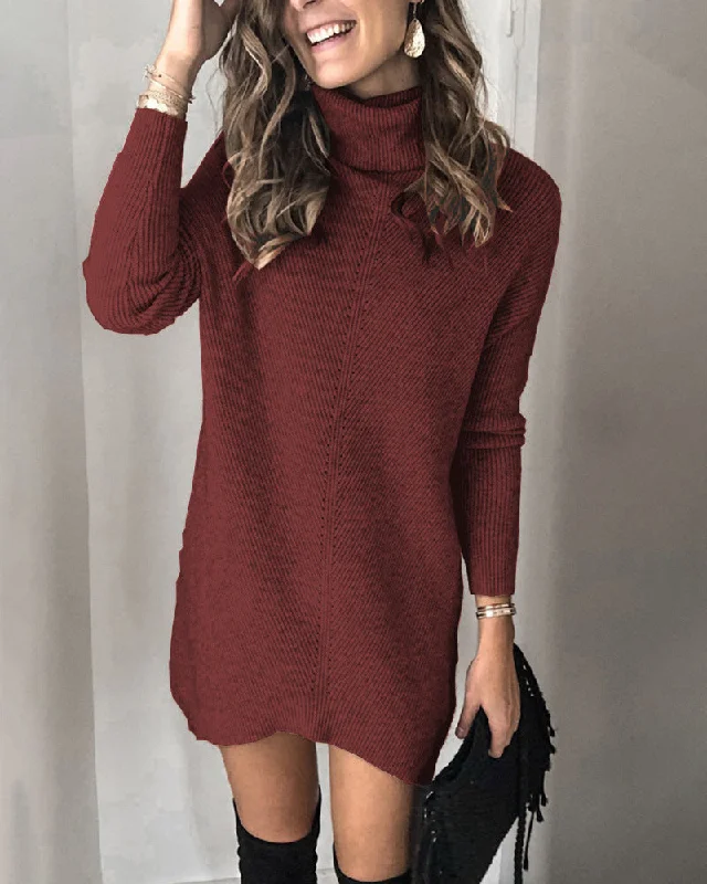 Kannon Turtleneck Sweater Dress - Cinnamon - FINAL SALE Modern Contemporary Chic