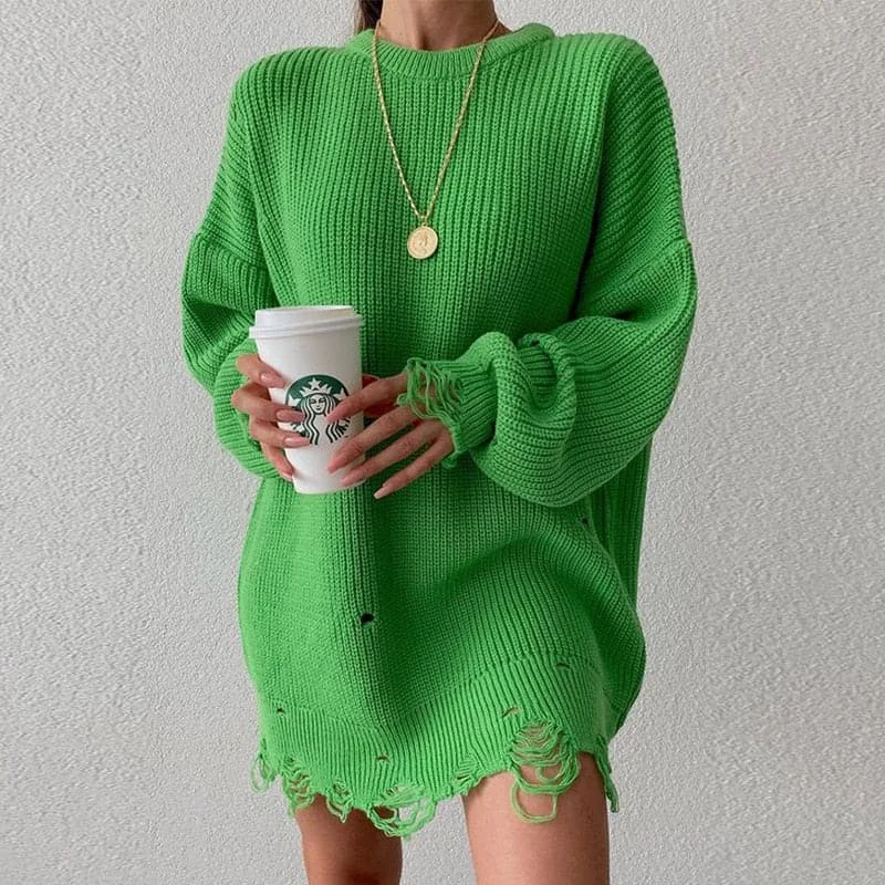 DressBetty - Knitted Long Sleeve Loose Sweater Dress Satin Blend Silk Blend Wool Blend