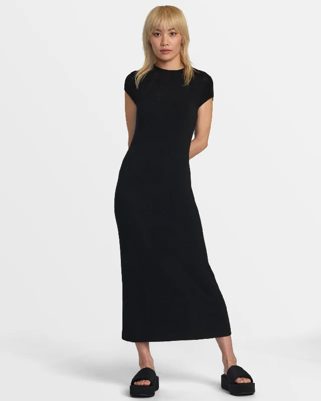 Lately Solid Sweater Dress - Black Collared Crew Neck Turtle Neck