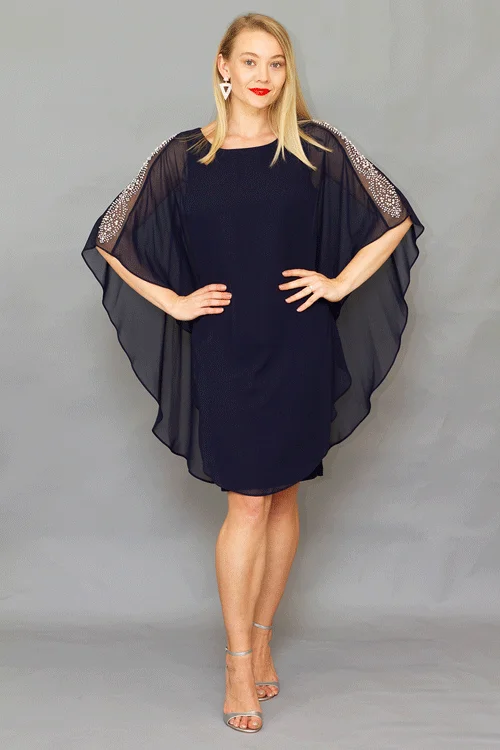 Lyman - 219206 Pearl Trim Cape Dress A-Line Day Work