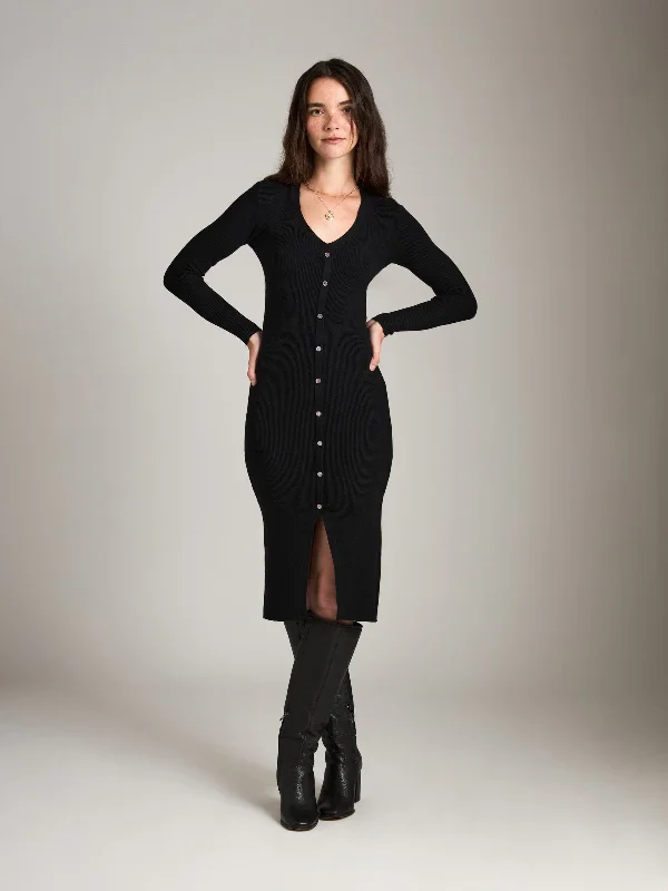 Lya V Neck Button Sweater Dress Casual Formal Business