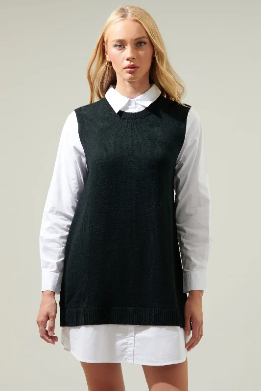 Mariela Sweater Vest and Poplin Dress Real Fur Shearling Chenille