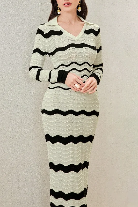 Basic Stripe Print Sweater Sweater Dress Neon Metallic Matte