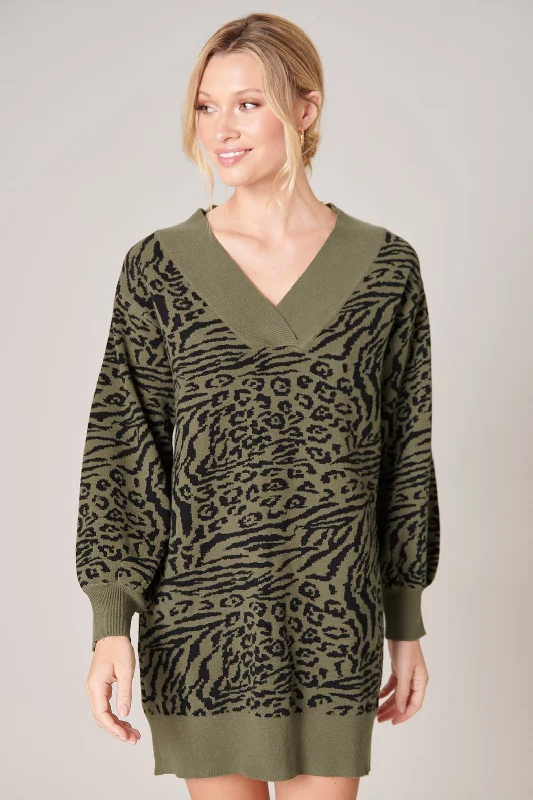 Mojave Animal Print Sweater Dress Elasticated Padded Insulated