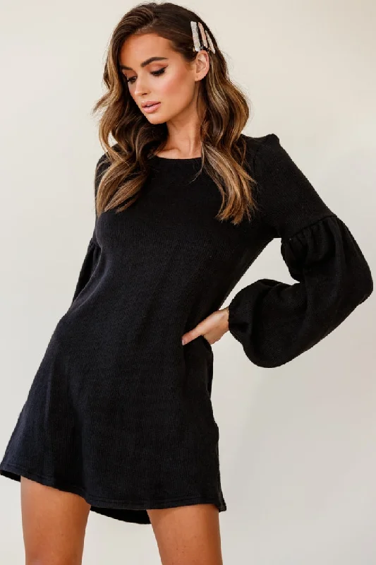 Morais Puff Sleeved Sweater Dress Black Casual Formal Business
