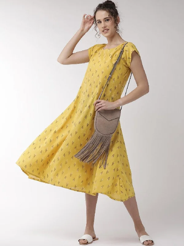 Women's Mustard Cape Sleeve Dress - InWeave Tunics Hiking breathable