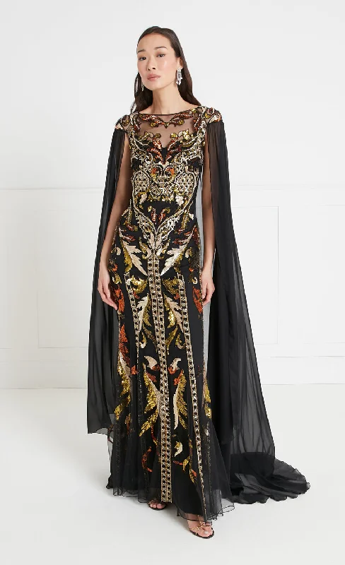 Novella Embellished Cape Gown - Black Maxi Flowy Bohemian