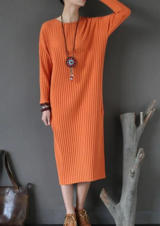 Orange Striped Fashion Sweater Cotton Dresses Casual Slim Batwing Sleeve Knitwear Maxi Dress Houndstooth Herringbone Solid Orange Striped Fashion Sweater Cotton Dresses Casual Slim Batwing Sleeve Knitwear Maxi Dress Houndstooth Herringbone Solid