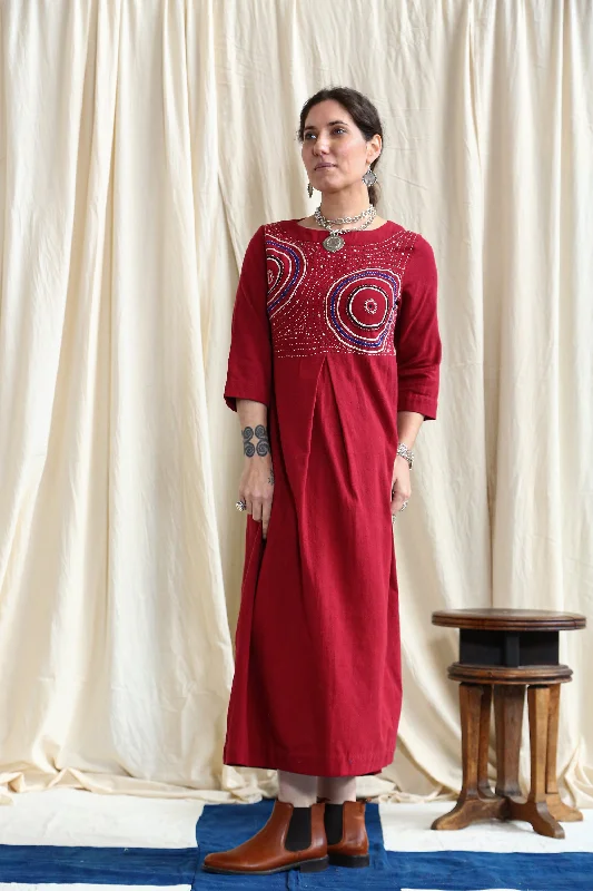 Plum Long Dress with Dhebariya Rabari Embroidery Tunics Spring floral