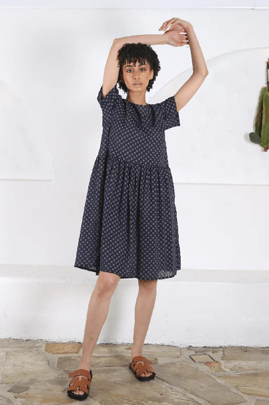 Polka Dot Drop Waist Dress Navy in Seersucker Tunics Sale discount